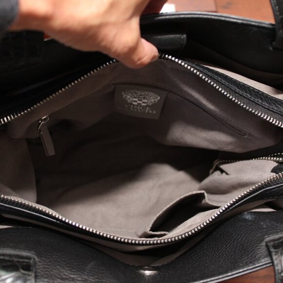 Vince Camuto Womens Black North South Tal Croc Embossed Leather Tote Bag Purse - Picture 9 of 12